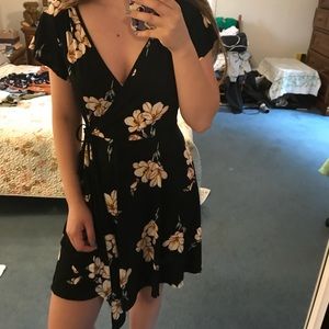 Black floral wrap dress NWT